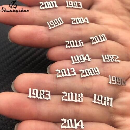 Shuangshuo Number Stainless Steel Stud Earrings for Women Girls Birthday Year Earring 1998 to 2020 Fashion