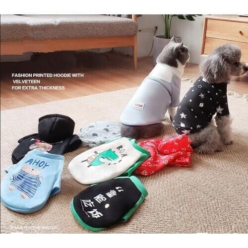 Winter Warm Pet Dog Cat Clothes Fashion cartoon printed Hoodies Coat clothes for Small dog puppies Teddy Pet Costume