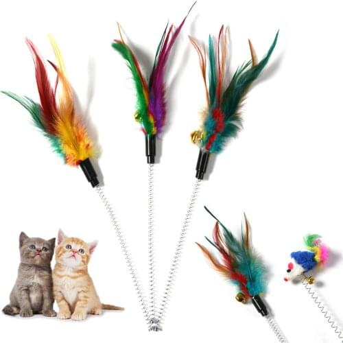 1PC Spring Pet Toy Elastic With Bell Spring Color Mouse And Feather Bottom Sucker Pet Cat Toy Product Decoration