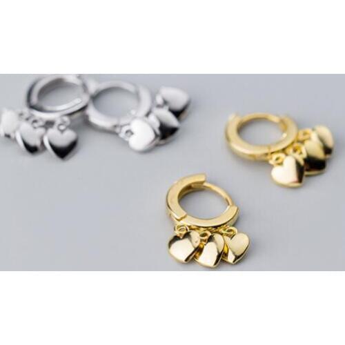 11mm small 1pair Real. 925 Sterling Silver jewelry White/ Golds Love Heart Tassel Hoop Huggie Earrings GTLE2802