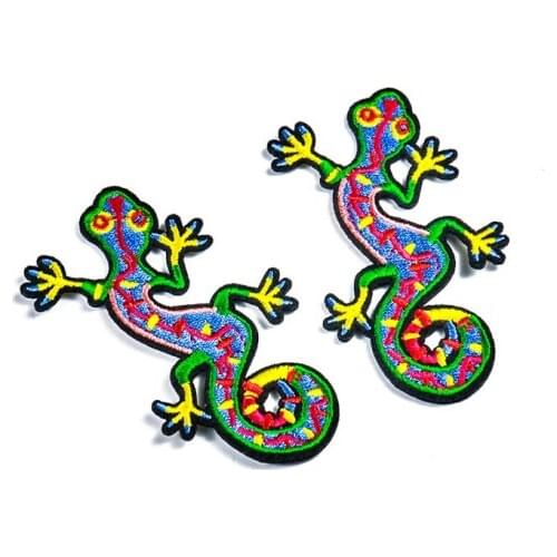 2PCS Gecko Animals Patch Embroidered Applique Iron On Patches For Clothing Stickers Decor DIY Sewing Accessories Woman Clothes