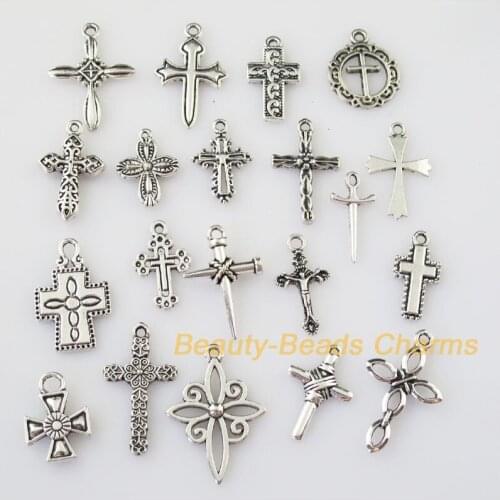 20Pcs Antiqued Silver Color DIY/ Cross Mixed Charms Pendants