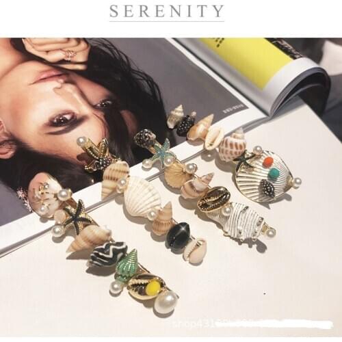 2019 NEW Summer Beach Hair Jewelry Fashion Imitiation Pearl Shell Starfish Hairpins Hair Clips for Women Hair Accessories