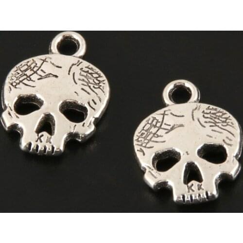 30pcs Charms Painted Face Skull Connector Halloween Silver Color Skeleton Playing Card Pendant For DIY Handmade Accessorie