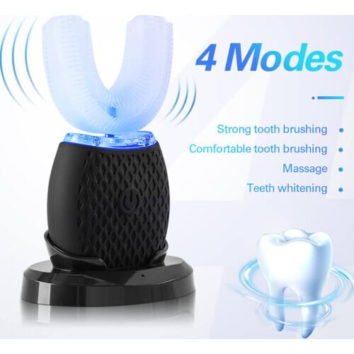 360 Degrees U Type Sonic Electric Toothbrush 4 Modes Tooth Brush for Adults USB Charging Tooth Whitening Blue Light