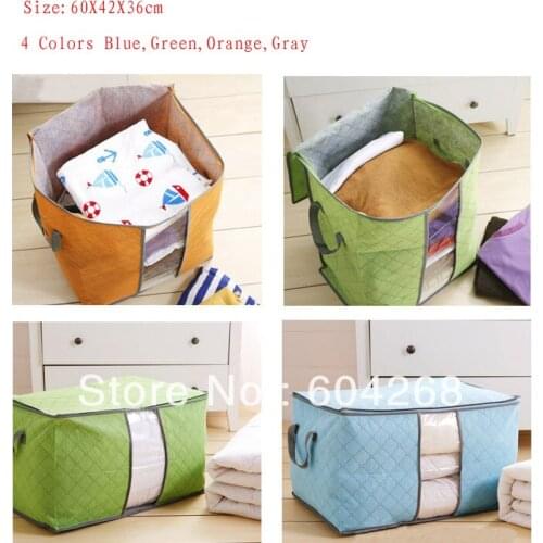 4 Colors Folding Bamboo Charcoal Clothes Quilt Sweater Blanket Closet Transparent Windows Storage Bags Case Box 5Pcs/Lot