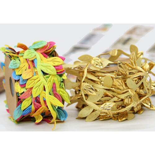 5meters/Roll DIY Artificial Leaves Twine Sliver Gold String With Leaf Silk Leaves Garlands Home Garden Wedding Party Decoration