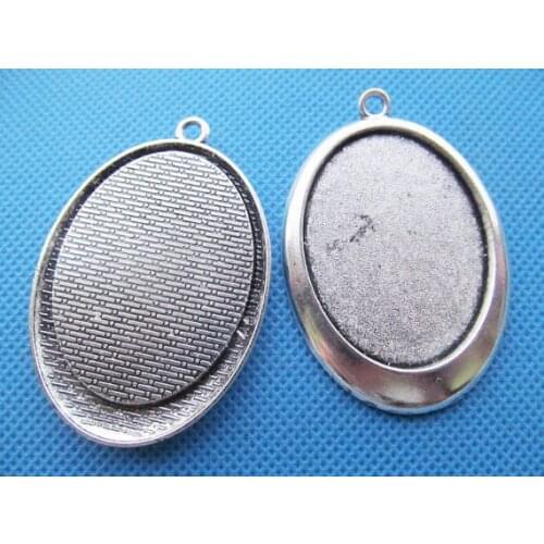 50pcs Antique Silver tone /Antique Bronze Oval Base Setting Tray Bezel Pendant Charm/Finding,fit 30mmx40mm Cabochon/Came