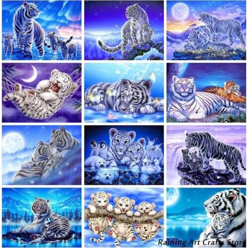 5D Diy Diamond Painting Tiger Full Square Round Drill Embroidery Rhinestones Cross Stitch Kits Animal Mosaic Pictures Home Decor