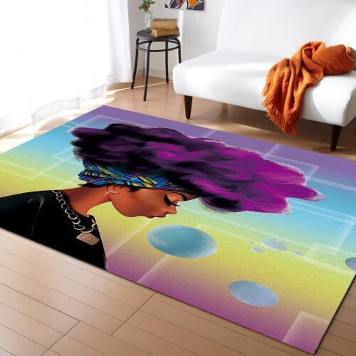 African Women Purple Hair Pattern Carpets for Living Room Bedroom Area Rug Kids Room Play Mat 3D Printed Home Large Carpet