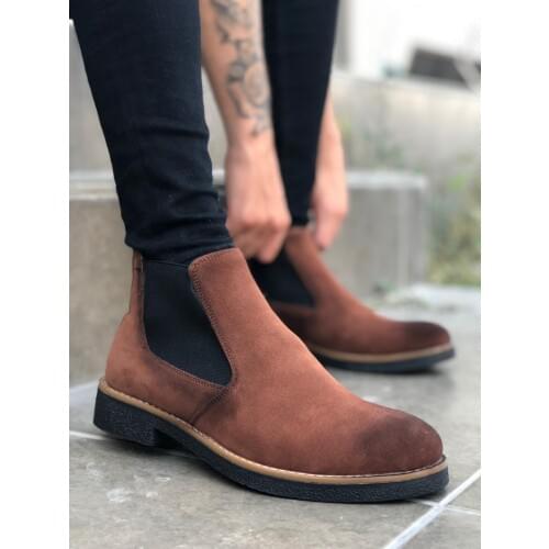 BA0058 Chelsea Step-in Wheel Suede Taba Tumbled Male Half Ankle Boot
