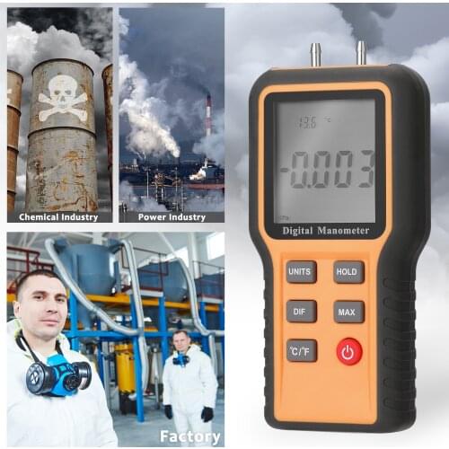 Digital Manometer LCD ℃ ℉ Switchable 12 Pressure Units Adjustable Indoor Temperature Measurement Tool Pipes Pressure Measuring