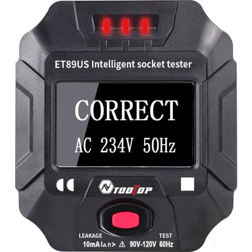 TOOLTOP ET89 Intelligent Portable Digital Display Socket Detector Socket Voltage Frequency Wiring Tester RCD Test EU US