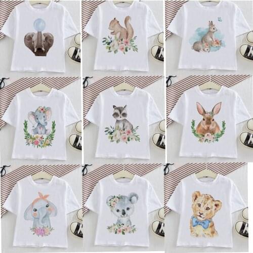 Animal Childrens Short Sleeve T-shirt Flowers Rabbit Harajuku T-shirts Boy Kid Boys And Girls Tops Shirts Childrens Tshirt