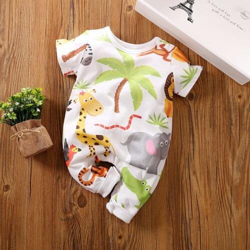 Baby Clothes New Born Newborn Summer Jumpsuit Rompers Print Baby Boy Girl Short Sleeve Costume 0 3 6 9 12 18 24 Months Things
