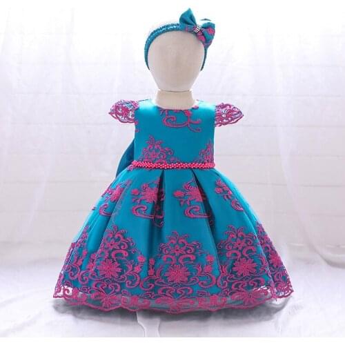 Sleeveless Girl Lace Embroidery Kids Clothes Backless Big Knot-bow Tutu Party Princess Dress with headband