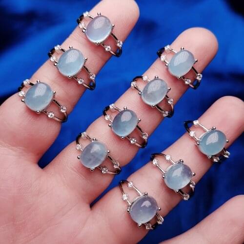 1PC Elegant Natural Aquamarines Quartz Stone Rings for Women Adjsutable Cute Small Oval Blue Crystal Rings Wedding Party