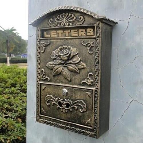 Hot Sale Cast Iron Flower Mailbox Embossed Trim Decor Bronze Look Home Garden Decorative Wall Metal Mail Post Box Outdoor