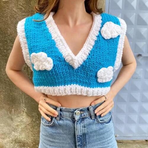 GypsyLady Kintted Cropped Sweater Vest Autumn Y2K Cute Women Sweater Vest Vintage Handmade Outwear Female Sweater Vests Knitwear