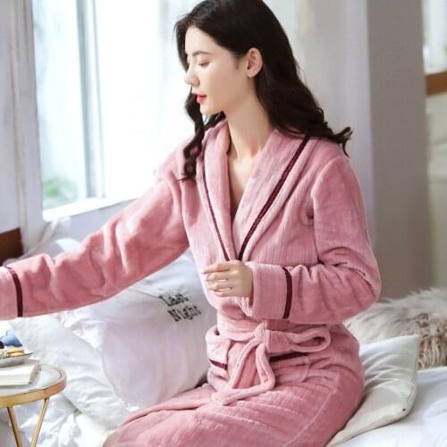 Women Bathrobe Autumn Winter Long Kimono Robes Dressing Gown Female Velvet Pajamas Casual Sleepwear Robe Home Lounge Wear Mujer