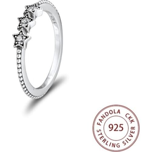 Genuine 925 Sterling Silver Clear CZ Celestial Stars Ring Wedding Engagement Rings for Women Fine Jewelry anillos Bijoux