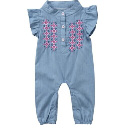 Infant Newborn Baby Girls Denim Romper Playsuit Jumpsuit Sunsuit Outfit Clothing Baby Girl Clothes O-neck Short Sleeve 0-24M