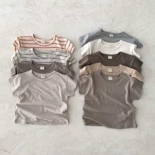 Korean summer new baby and young childrens clothing casual short-sleeved T-shirt half-sleeved bottom shirt summer