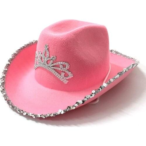 Pink Crown Cowboy Hat Feather Edge Letter Cowboy Hat Western Tiara Cowgirl Hat Holiday Costume Party Hat