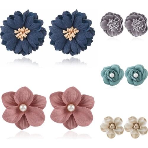 LEADERBEADS 6 Designs Womens Romantic Fabric Flower Stud Earrings for Summer Party Jewelry Girls Elegant Brincos Birthday Gift