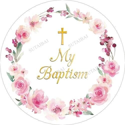 My First Communion Backdrop Round Circle Background Cover Rose Cross Girl Baptism Baby Shower Photography Studio Photo Booth