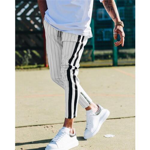 Fashion Men England Style Striped Pants Male New Long Pencil Joggers Pants Casual Trousers Drawstring Side Stripe Slacks 2019