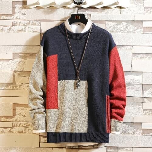 High Quality MenS Knitted Sweater Autumn Winter Brand Patchwork Pullovers Knitwear 2020 Oversize