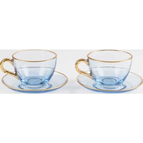 Turkish Tea Cup Set Gilded Blue Tea Coffee cup 4 pcs Coffee Tea Espresso Mugs Turkish English Arabic Russian coffee 240 cc