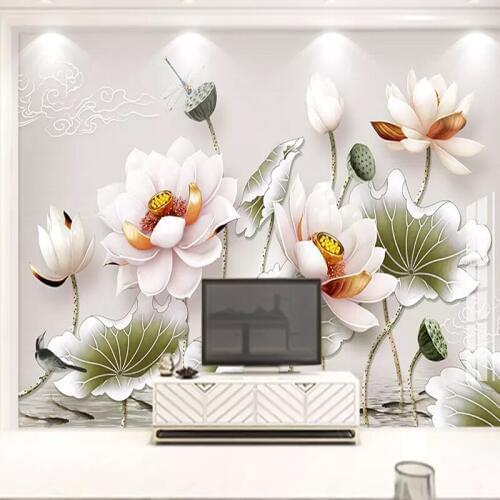 Custom Mural European 3D embossed Vintage Lotus Photo Wallpaper For Living Room TV Sofa Home Decor Wall Cloth Papel De Parede 3D