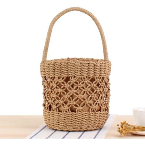 College style new portable bucket woven bag hand-carved hollow straw bag summer vacation photo leisure beach bag
