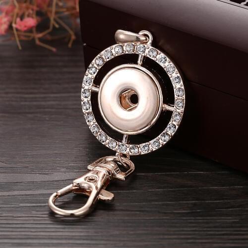 New Rose Gold Snap Button Jewelry Crystal Rhinestone Metal Snap Keychains Keyring Lanyard 18mm Snap Buttons Jewelry Key Chain