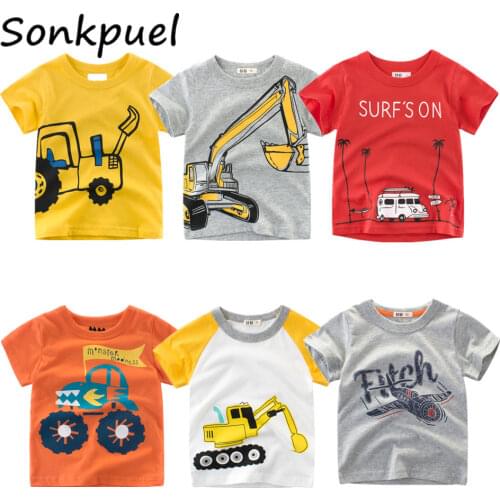 2-8 Years Children Summer T-shirts Kids Clothes Boys Short Sleeve Tops Baby Boy Cartoon Car Print Tees Kid Cotton T Shirt Outfit