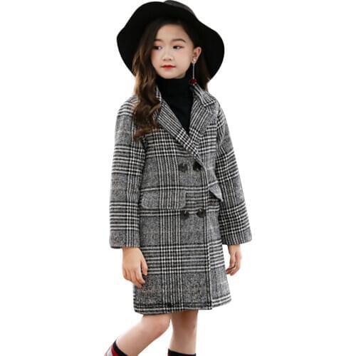 Girls Coat Double Breasted Coat Girl Plaid Pattern Childrens Coat Thick Warm Childrens Winter Clothes 6 8 10 12 14