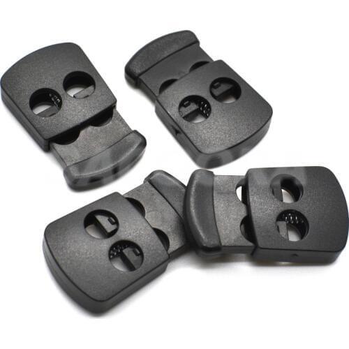 10pcs/pack 2 Holes Cord Lock Toggle Stopper Plastic Toggle Clip Black 30mm*18mm*5.5mm K-145