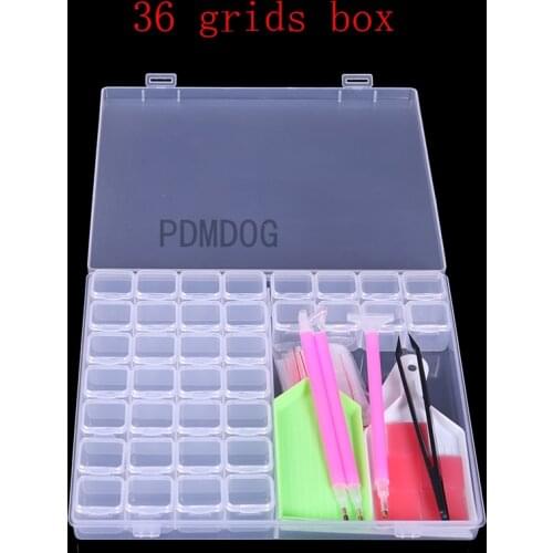 Transparent Plastic Box Diamond Painting Jewelry Storage Box Organiser Home Office 32/36 Lattice