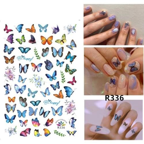 Self-adhesive 3D Stickers for Nails Blue Butterfly Flowers Nail Art Decorations Small Size Fashion Stickers Women Girl Nail Foil