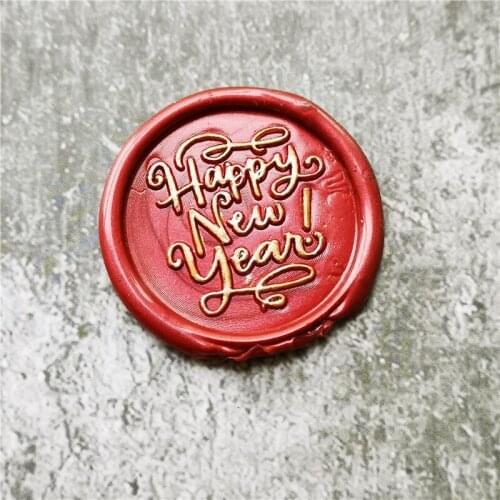 Happy New Year wax seal stamp sealing stamps blessing letter Stamp for Wedding Invitation Copper wax seal stamp Head Wood Handle