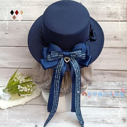 Lolita woolen autumn and winter hat soft sister cute imitation wool velvet cap British flat top flat along the top hat bow