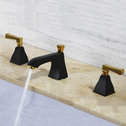 Black Double-Handle Three-Hole Split Basin Faucet Hot And Cold All Copper Three-Piece Bathroom Washbasin Basin Faucet