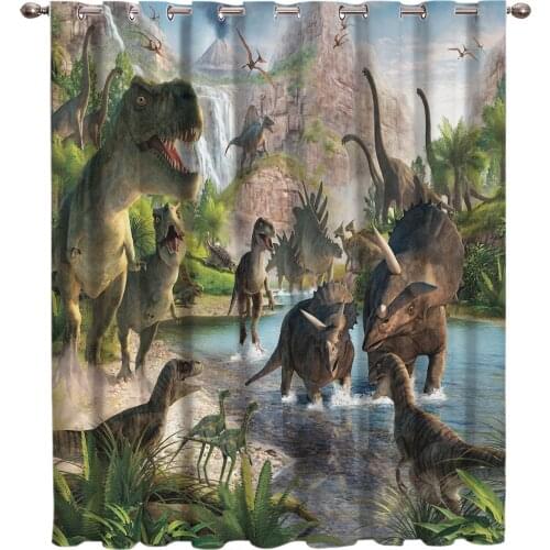 3D Printed Cartoon Dinosaur Window Blackout Curtains Valance Room Curtains Large Window Living Room Bathroom Decor Curtains