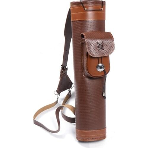 Luoyer Premium Bow Leather Arrow Holder Traditional Shoulder Back Quiver with Large Pouch Handmade Straps Belt Bag