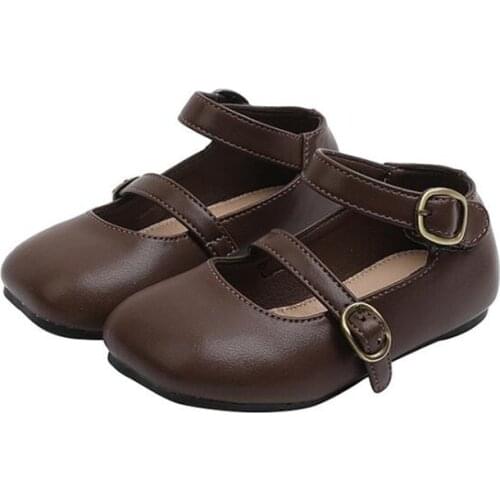 Girl Genuine Leather Shoes Autumn 2021 New Children Buckle Square Toe Kids Comforable Flats