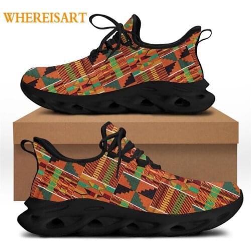 WHEREISART Mens Vintage Vulcanized Shoes 2021 Brand Design African Ethnic Tribal Design Lace-up Sport Sneaker Breathable Shoe