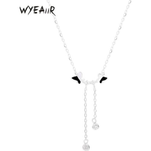 WYEAIIR Temperament Butterfly Fringed Student Gift Cute Sweet 925 Sterling Silver Female Necklace