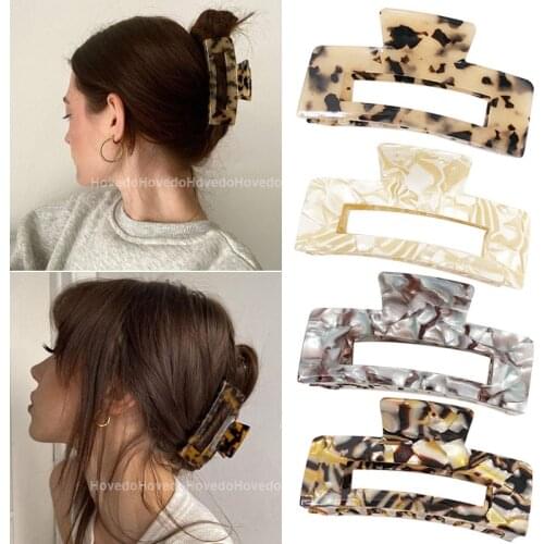 2021 New Ins Large Geometric Hair Clip Hollow Square Tortoiseshell Leopard Acetate Hair Claw for Women Fashion Hair Accessories